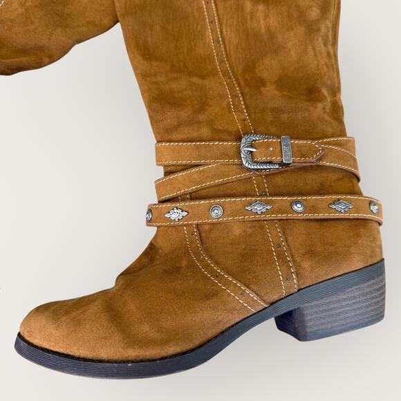 Mudd Womens Faux Suede Sofie Knee High Riding Boots Size 8M Brown Western Boho - Picture 4 of 9